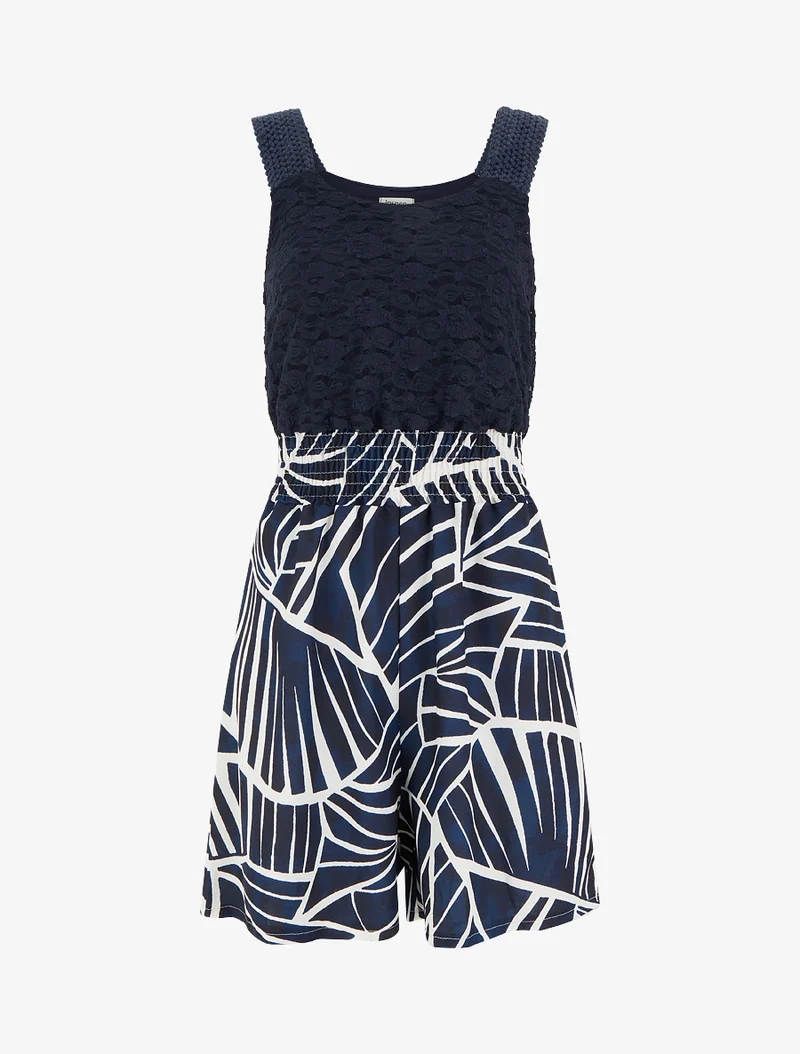 Grafisch bedruckter Jumpsuit mit Spitzen-Bustier - Marine