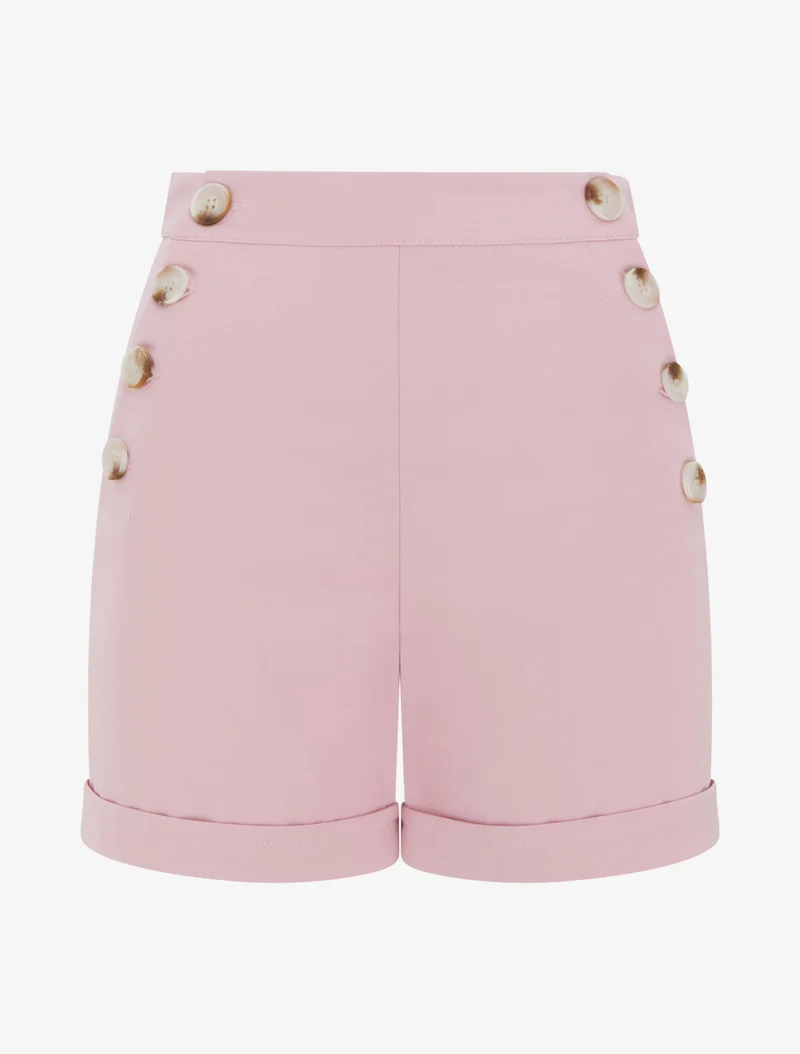 Kurze hoch taillierte Uni-Hose - Rose