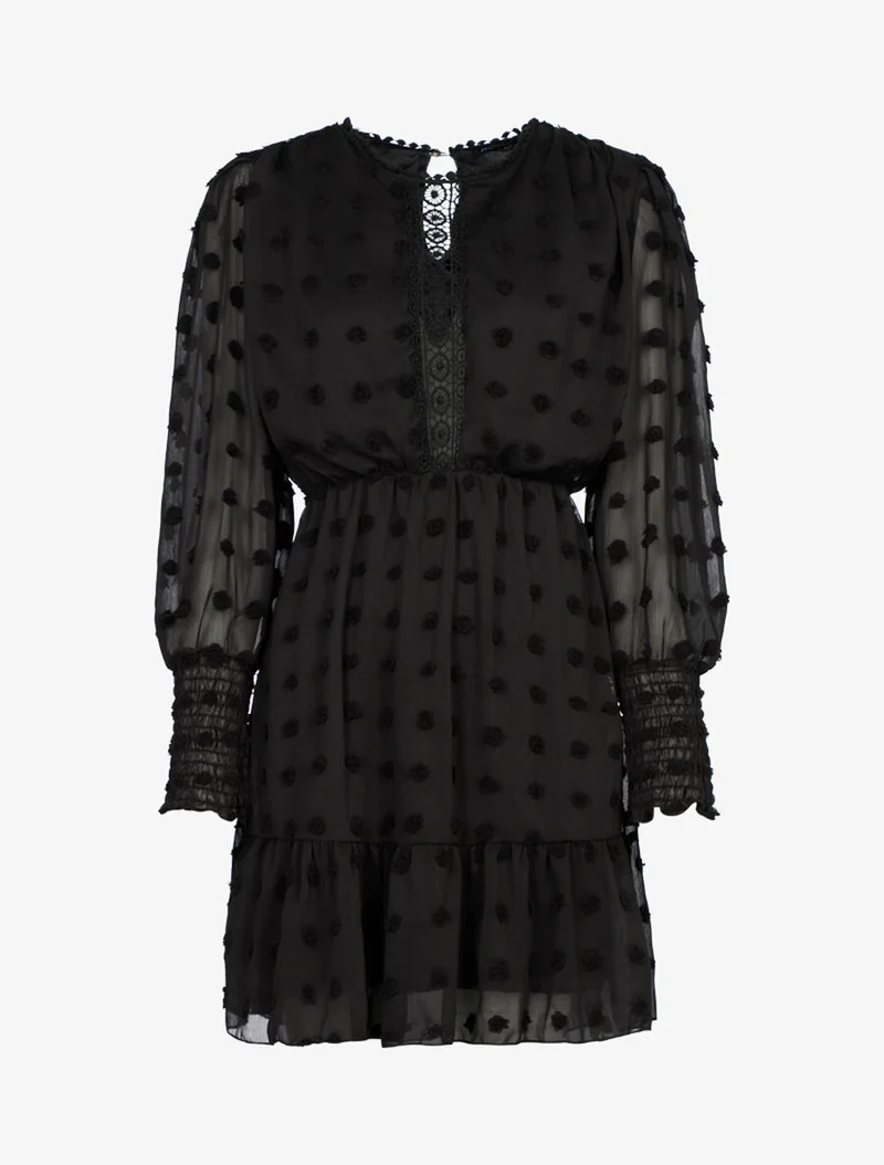 Skaterkleid aus geprägtem Voile - Schwarz