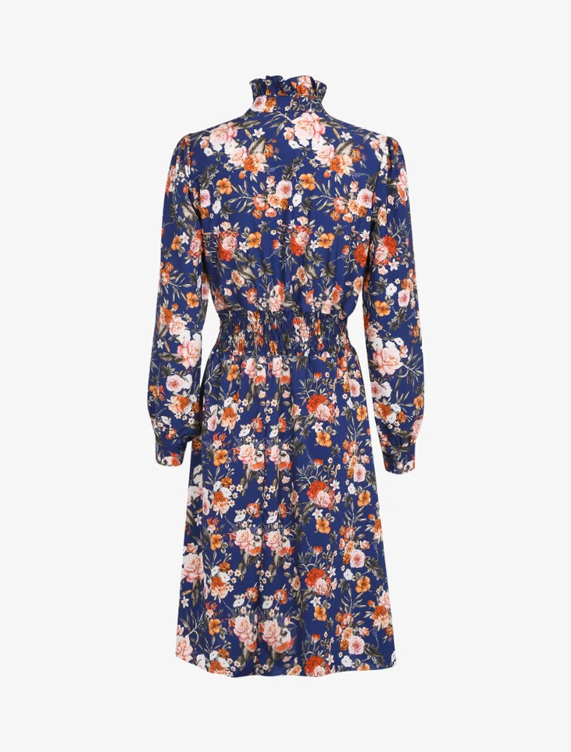 Kleid mit Stehkragen und Schluppe - Blau
