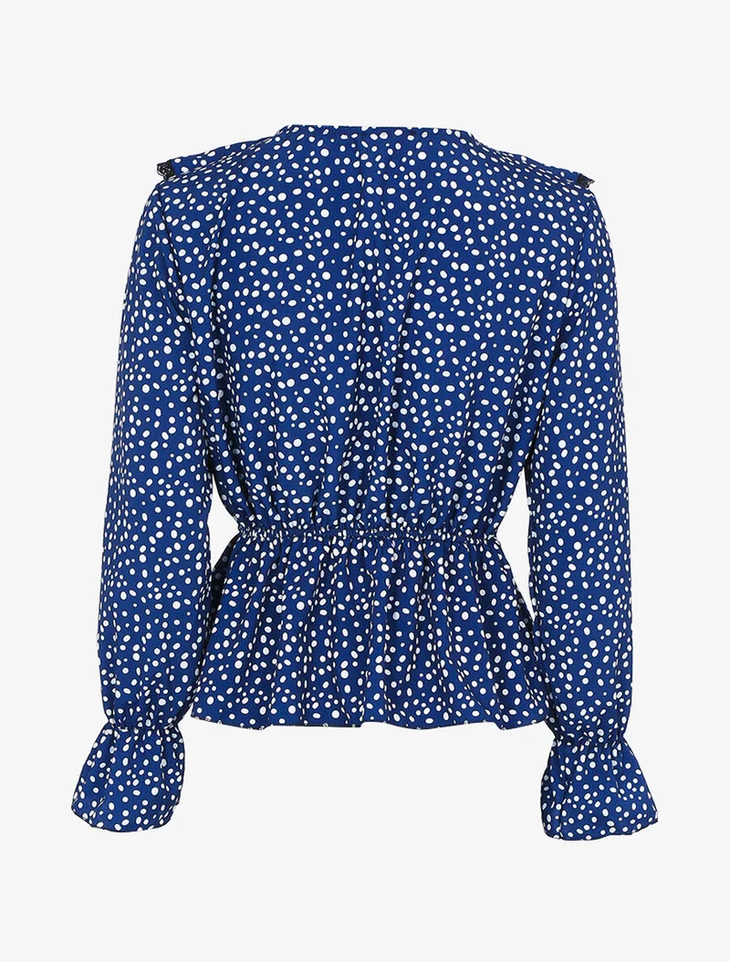 Gepunktete Rüschenbluse - Mitternachtsblau