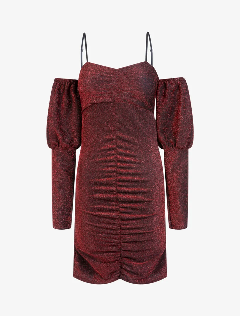 Schulterfreies Paillettenkleid - Rot