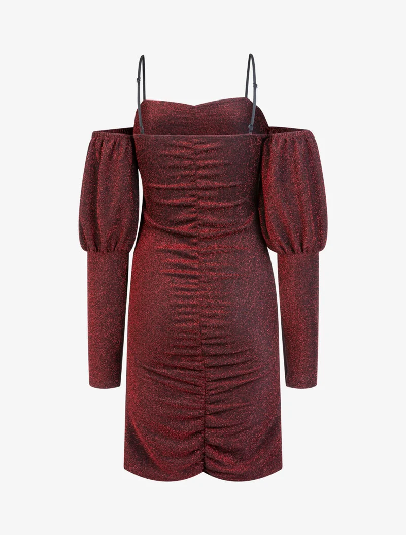 Schulterfreies Paillettenkleid - Rot