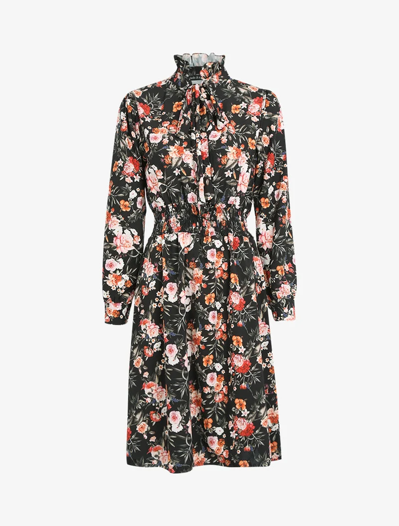 Kleid mit Stehkragen und Schluppe - Schwarz