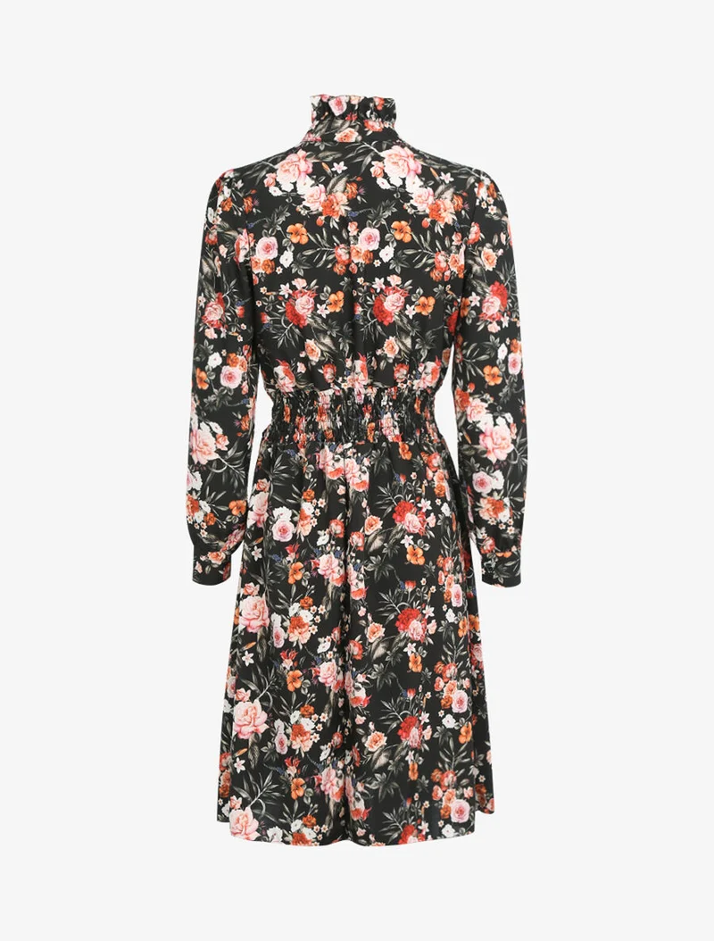 Kleid mit Stehkragen und Schluppe - Schwarz