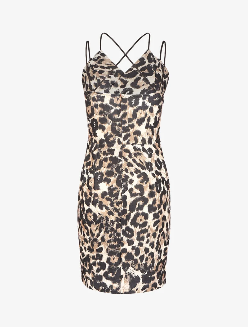 Kleid mit ausgeschnittenem Bauch und Animal-Print - Beige