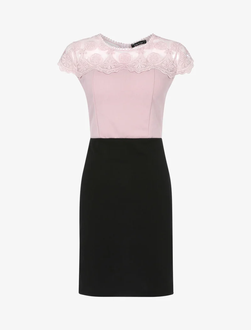 Etuikleid mit Spitzenoberteil - Rosa/schwarz