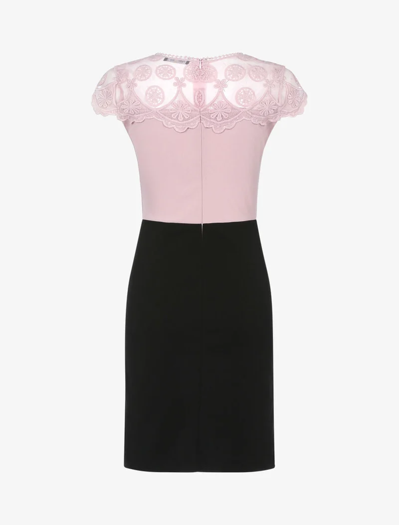 Etuikleid mit Spitzenoberteil - Rosa/schwarz