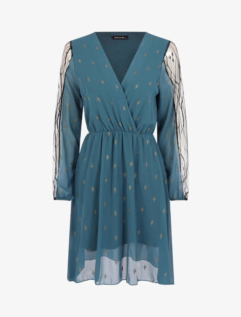 Kleid mit schimmerndem Rautenmuster - Petrolblau