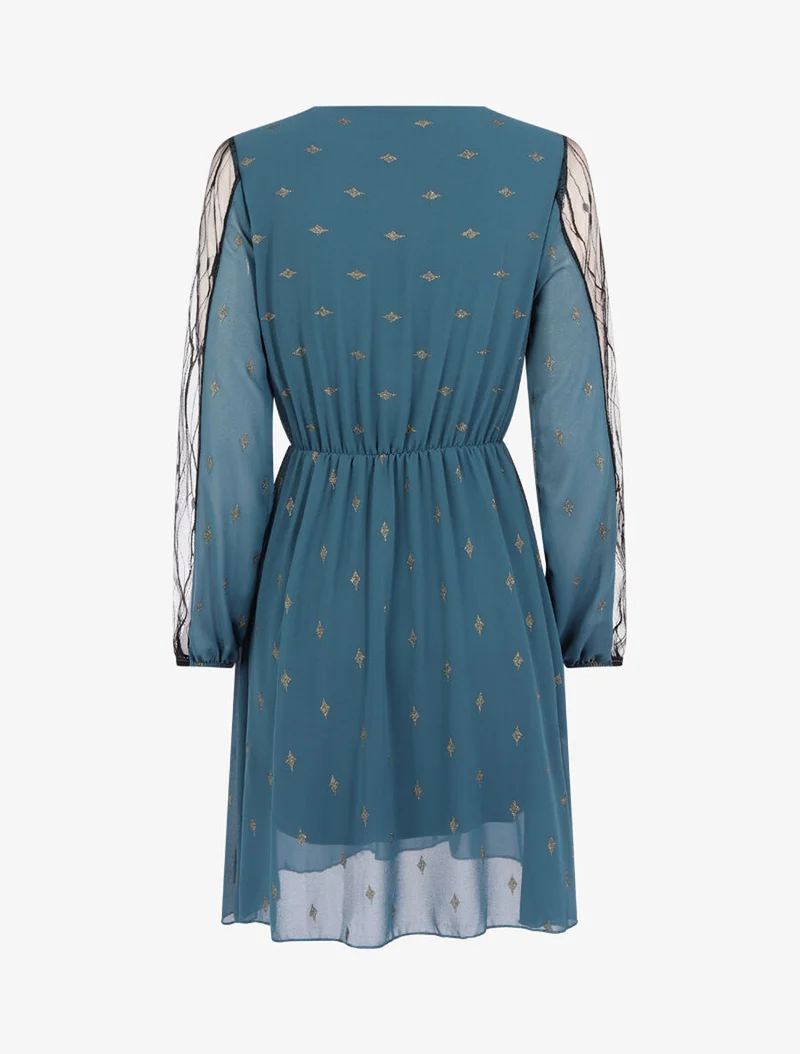 Kleid mit schimmerndem Rautenmuster - Petrolblau