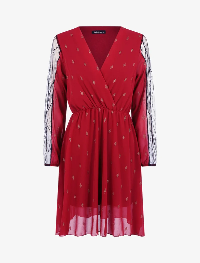 Kleid mit schimmerndem Rautenmuster - Bordeaux
