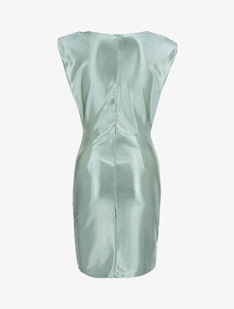 80er-Jahre-Stil satiniertes Kleid - Wassergrün