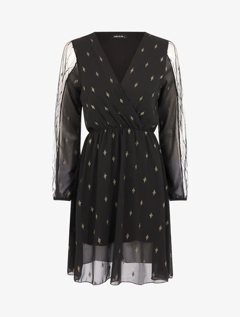 Kleid mit schimmerndem Rautenmuster - Schwarz