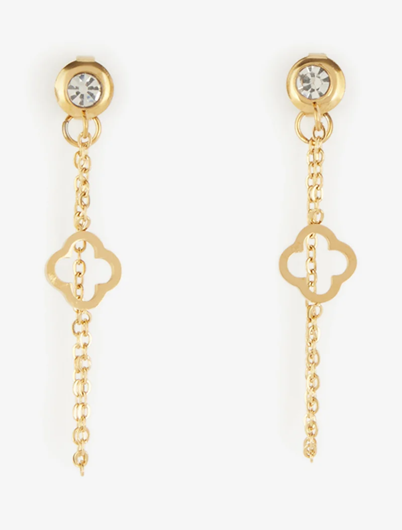 Hängeohrringe mit feiner Kette und Kleeblatt - Oder