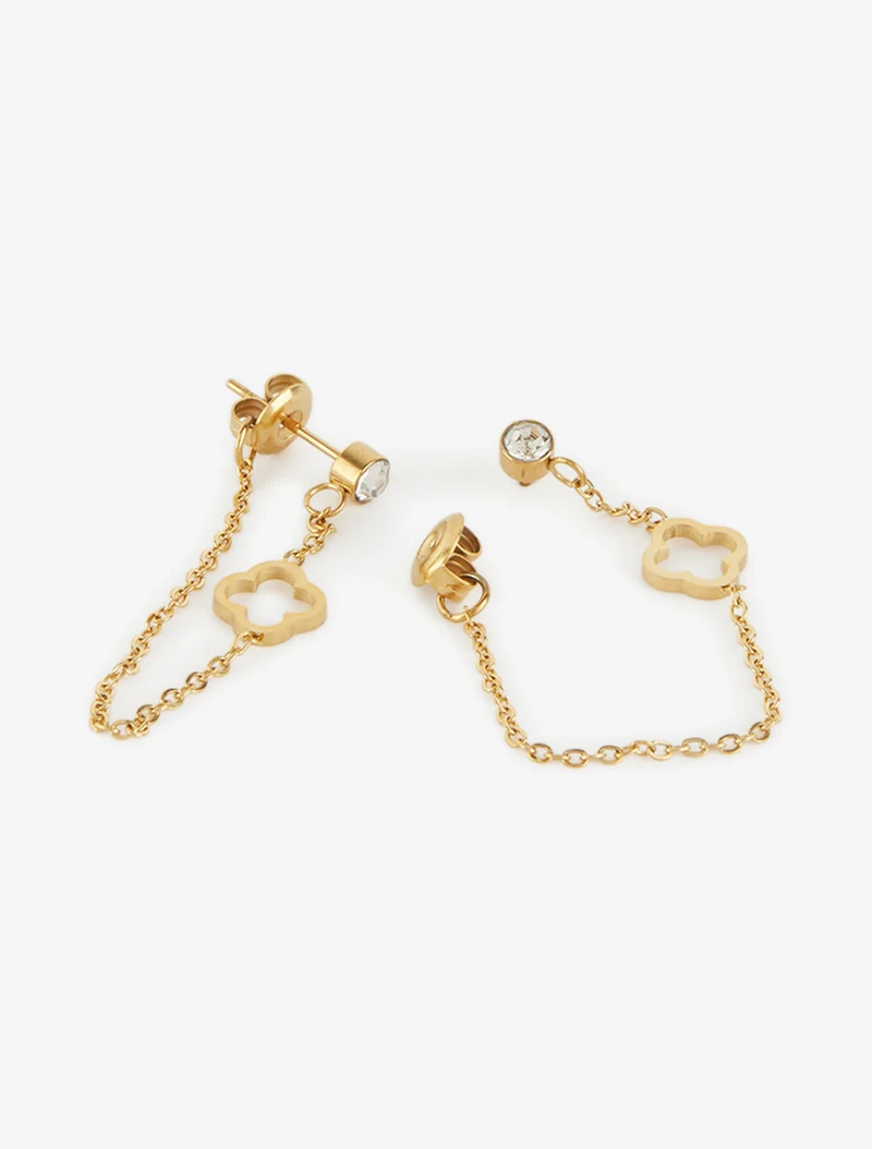 Hängeohrringe mit feiner Kette und Kleeblatt - Oder