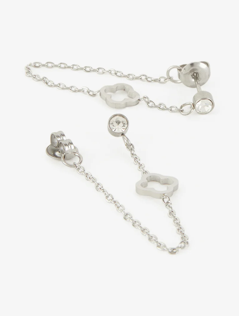 Hängeohrringe mit feiner Kette und Kleeblatt - Geld