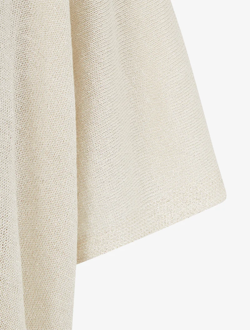 Weit geschnittenes Oberteil mit kurzen Ärmeln aus schimmerndem Feinstrick - Beige
