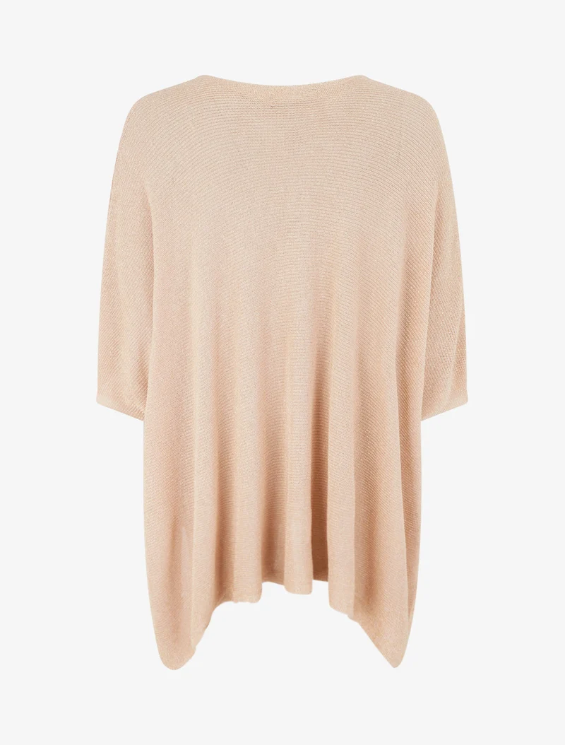 Asymmetrisches Oberteil mit kurzen Ärmeln aus schimmerndem Feinstrick - Rosa Beige