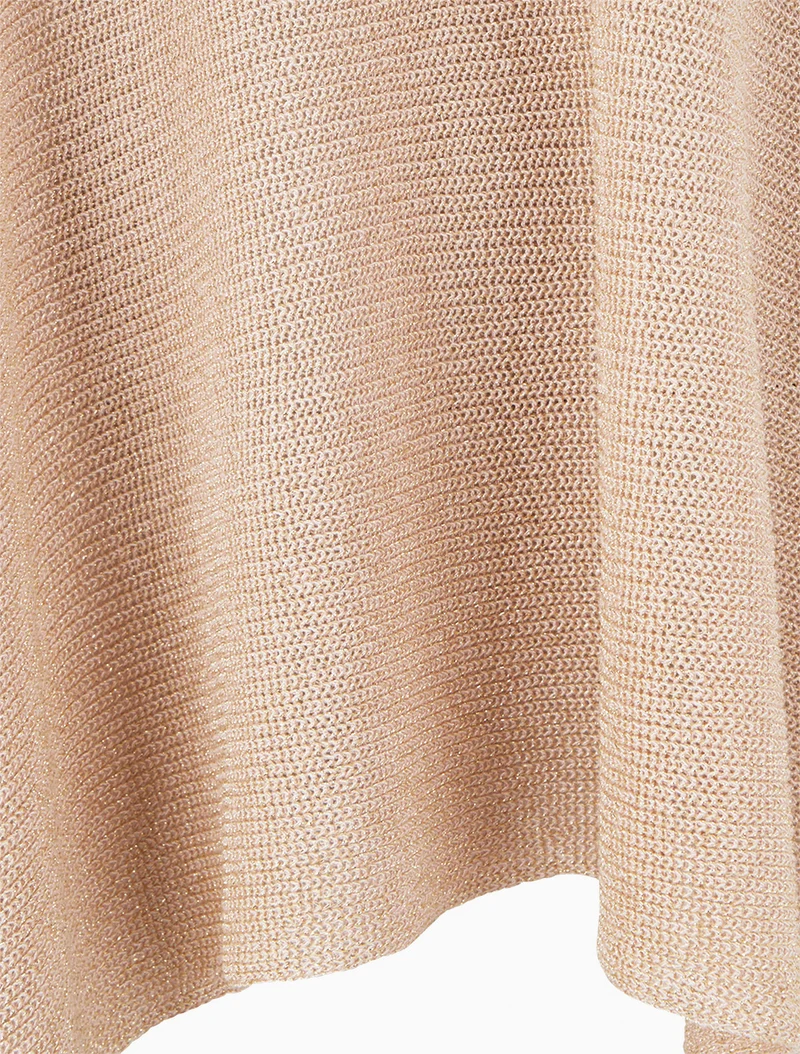Asymmetrisches Oberteil mit kurzen Ärmeln aus schimmerndem Feinstrick - Rosa Beige