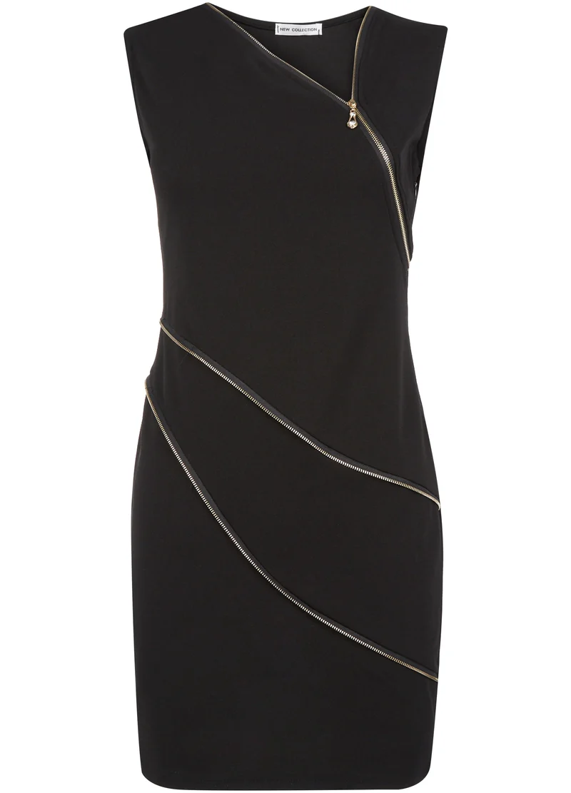 Kleid mit schrägen Reißverschlüssen - Schwarz