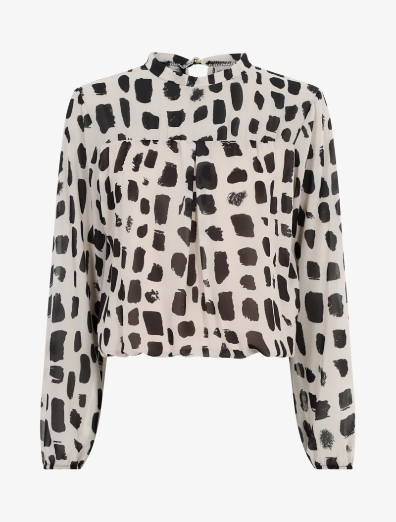 Bubble-Schnitt Bluse mit Druck - Beige/schwarz