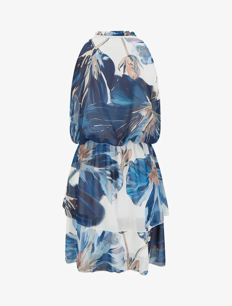 Kleid mit Blumenmuster und elastischer Taille - Marine