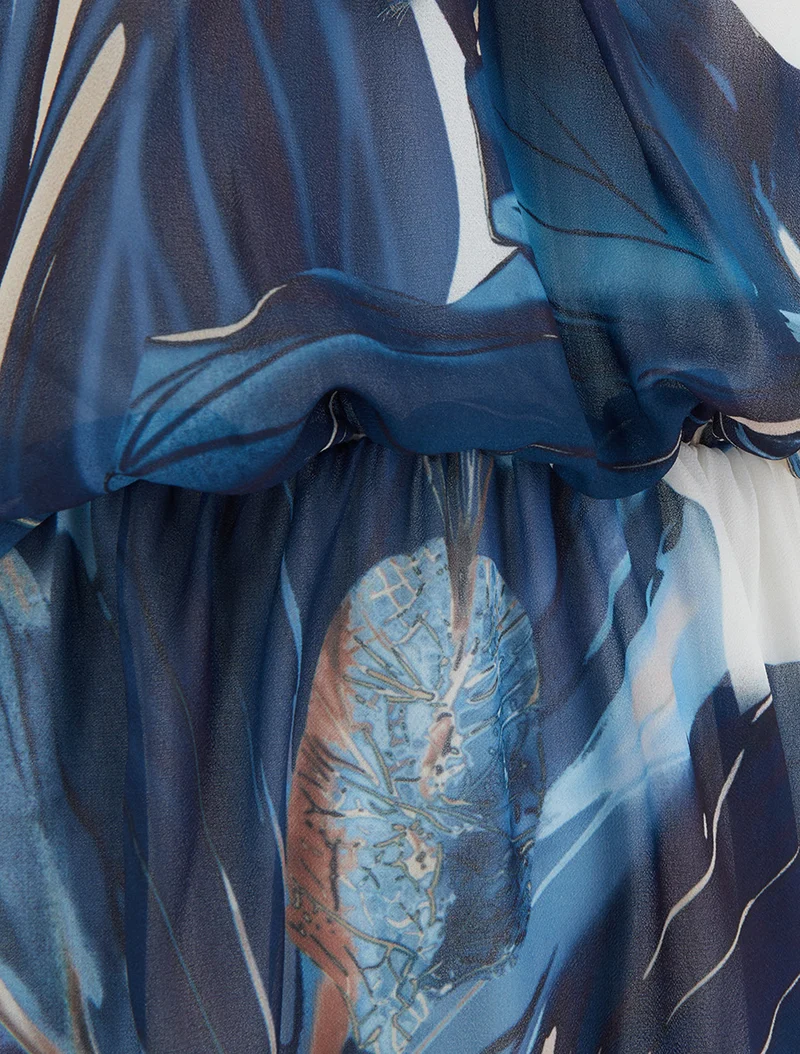 Kleid mit Blumenmuster und elastischer Taille - Marine