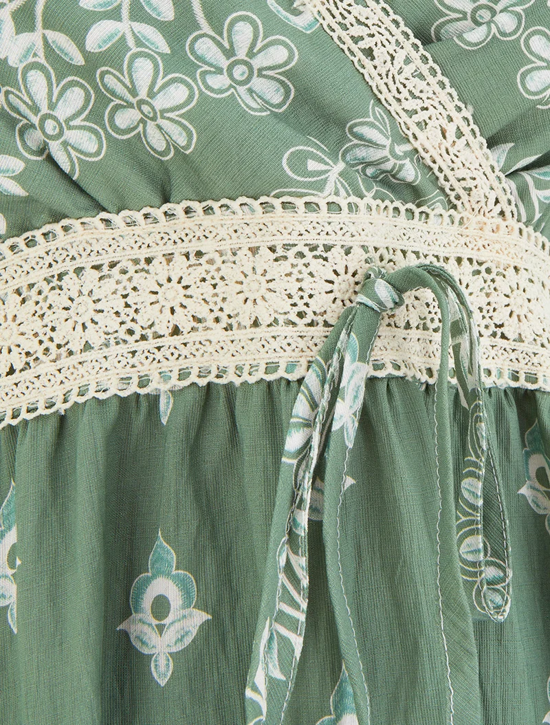 Kleid mit Schal-Print und dünnen Trägern - Kaki