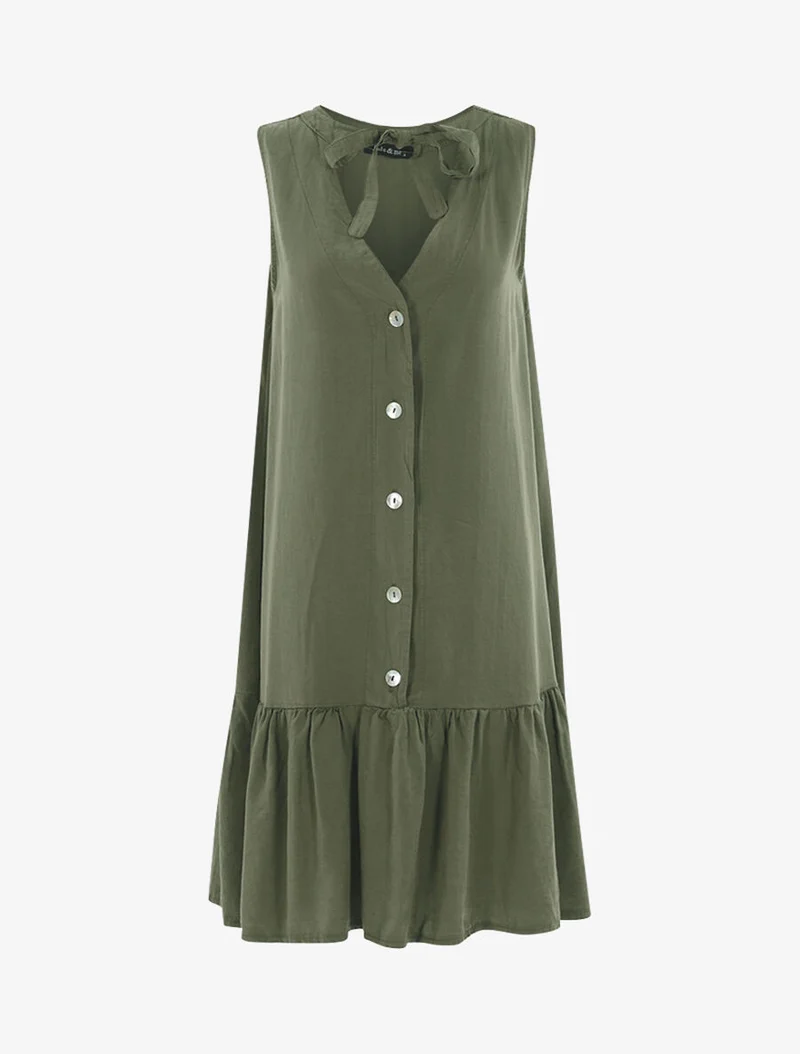 Kleid mit großem Volant - Kaki