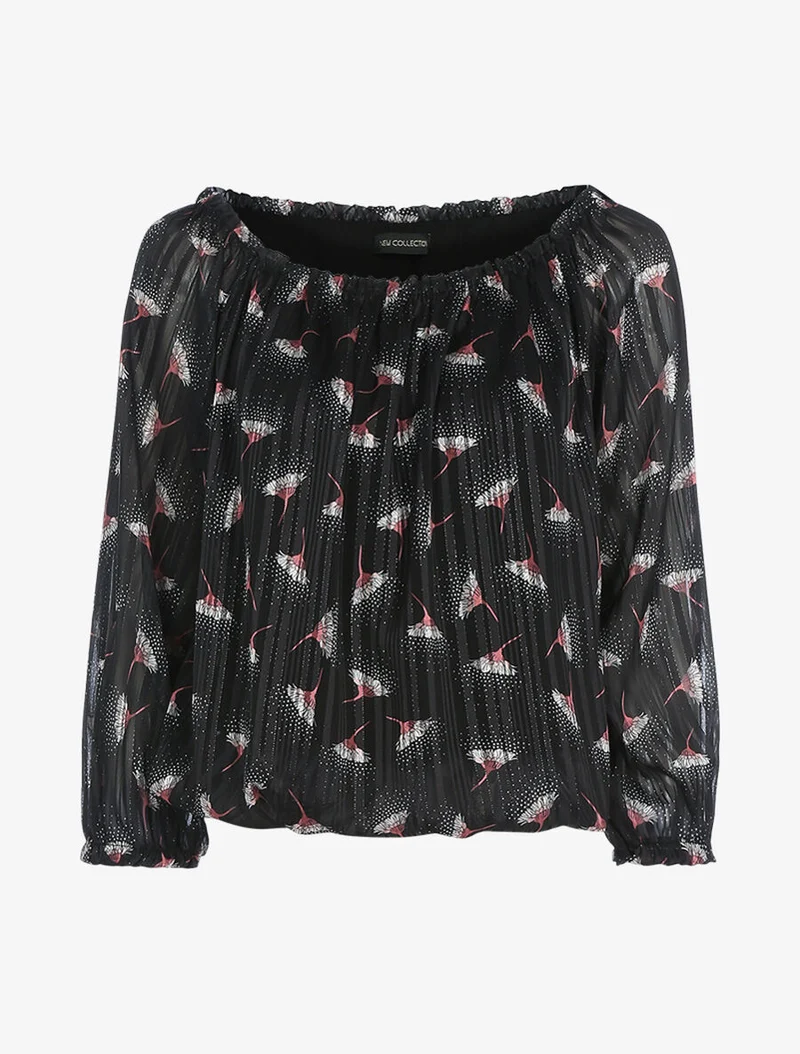 Bluse mit Löwenzahndruck - Schwarz