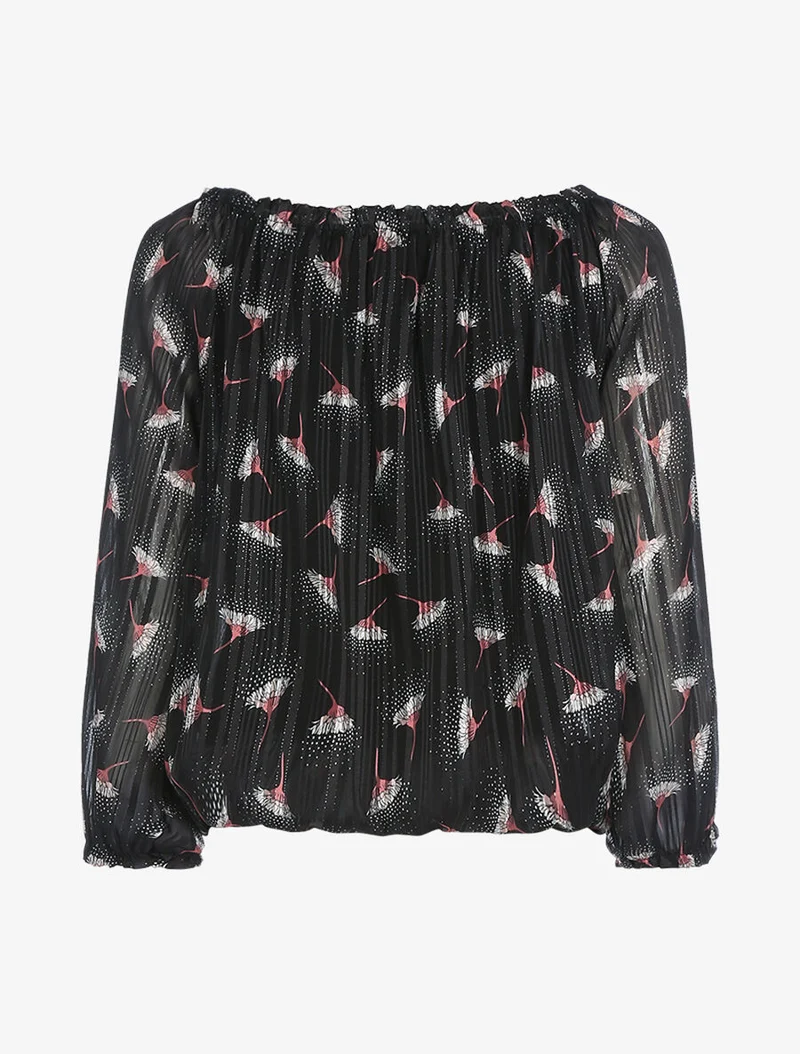 Bluse mit Löwenzahndruck - Schwarz