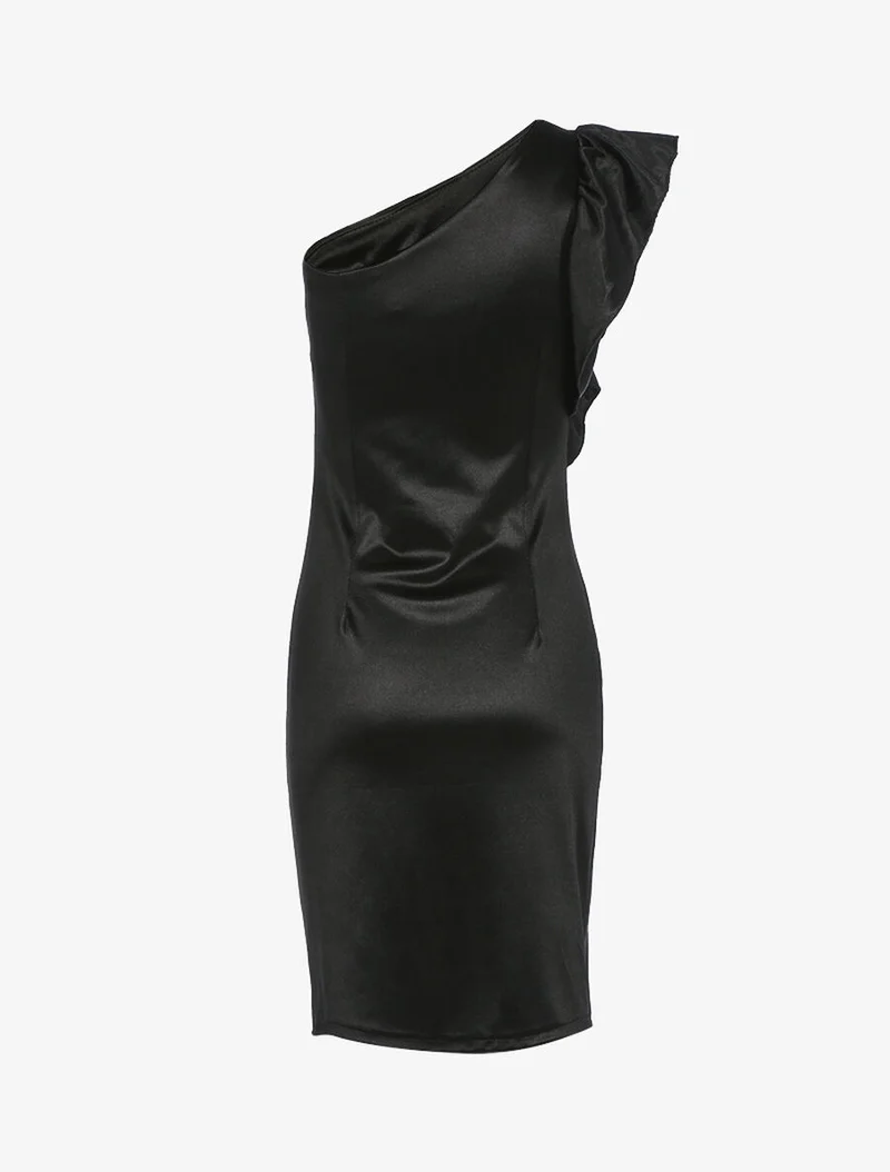 Schulterfreies Kleid mit Rüschen an der Seite - Schwarz