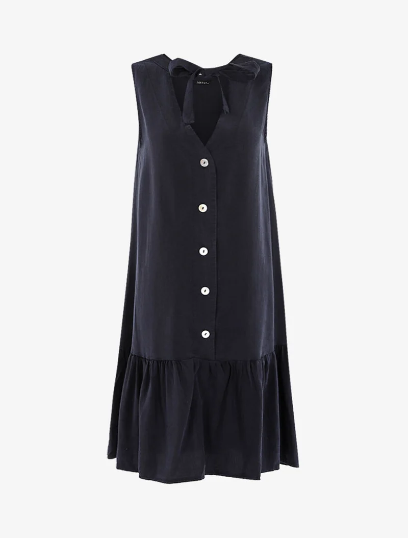 Kleid mit großem Volant - Marine