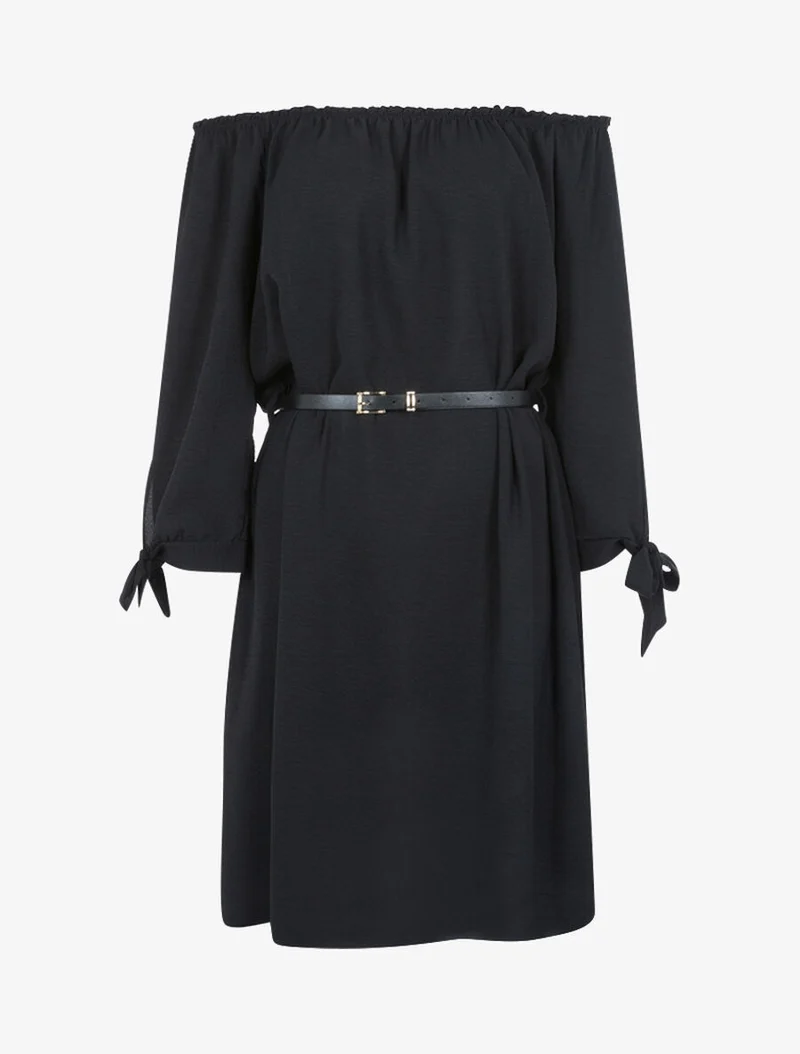 Fließendes Kleid mit Bardot-Ausschnitt - Schwarz