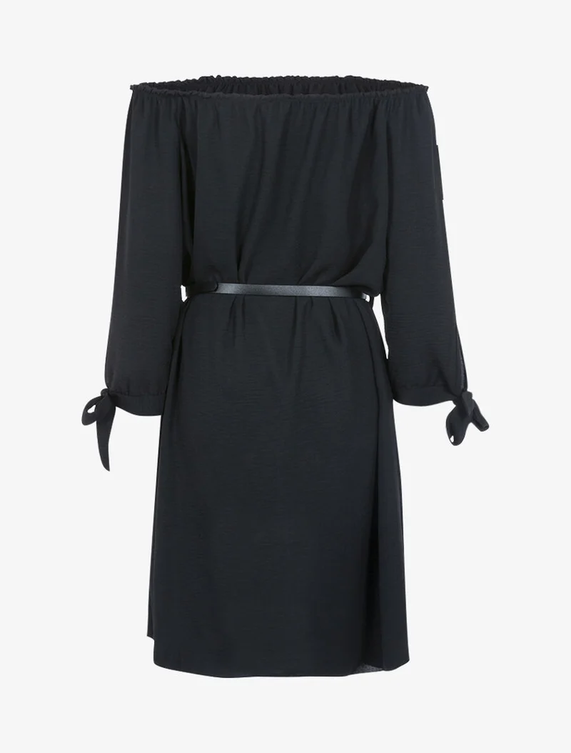 Fließendes Kleid mit Bardot-Ausschnitt - Schwarz
