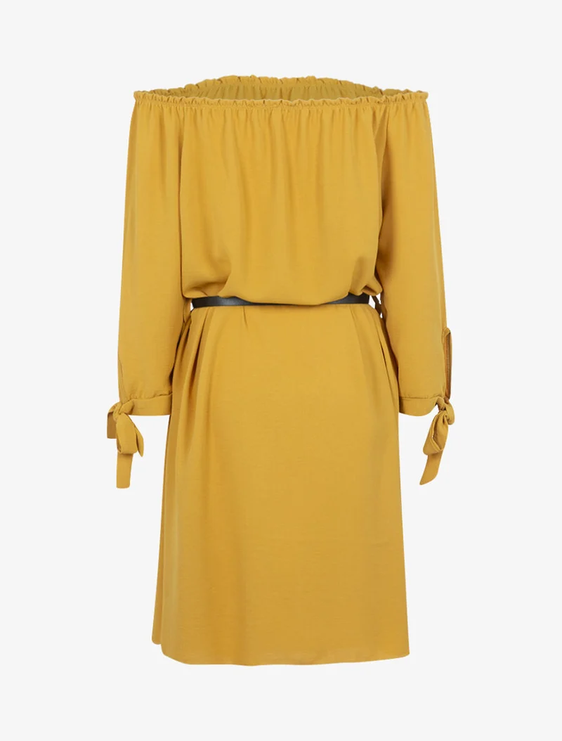 Fließendes Kleid mit Bardot-Ausschnitt - Gelb