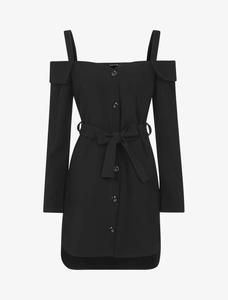 Asymmetrisches Kleid mit schulterfreiem Revers - Schwarz