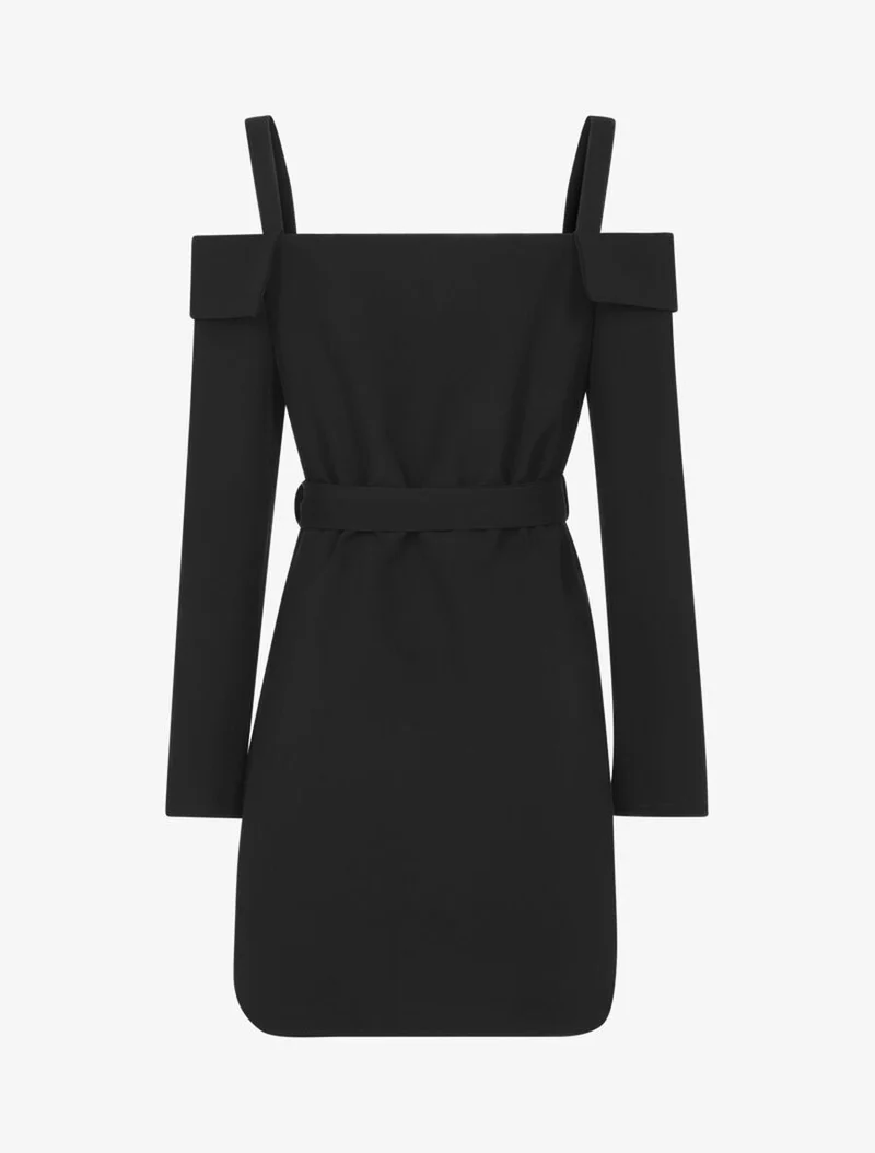Asymmetrisches Kleid mit schulterfreiem Revers - Schwarz