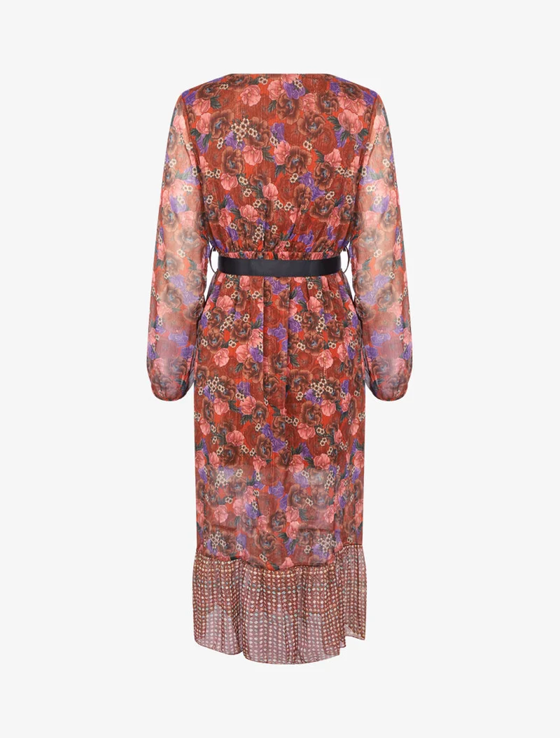 Kleid mit Blumen- und Streifenmuster - Ziegelstein