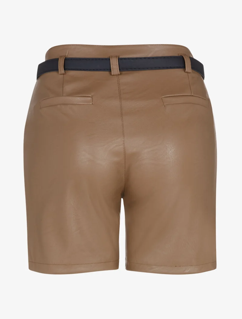 Hoch taillierte Shorts aus Kunstleder - Kamel