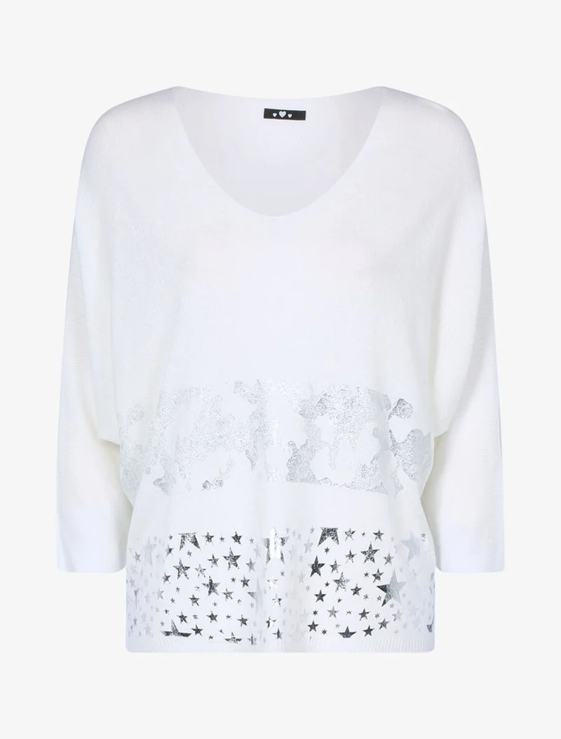Feines Mesh-Top mit Prints - Weiß