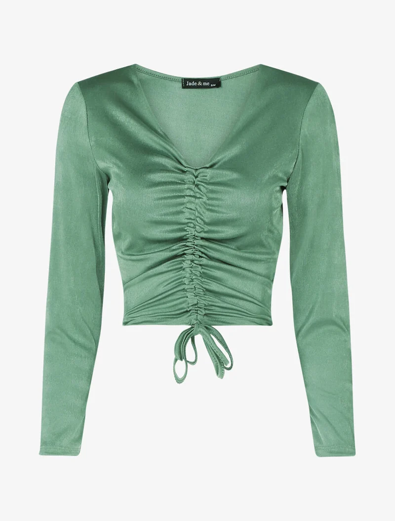 Satin-Bauchfreies Top mit Kordelzug - Grün