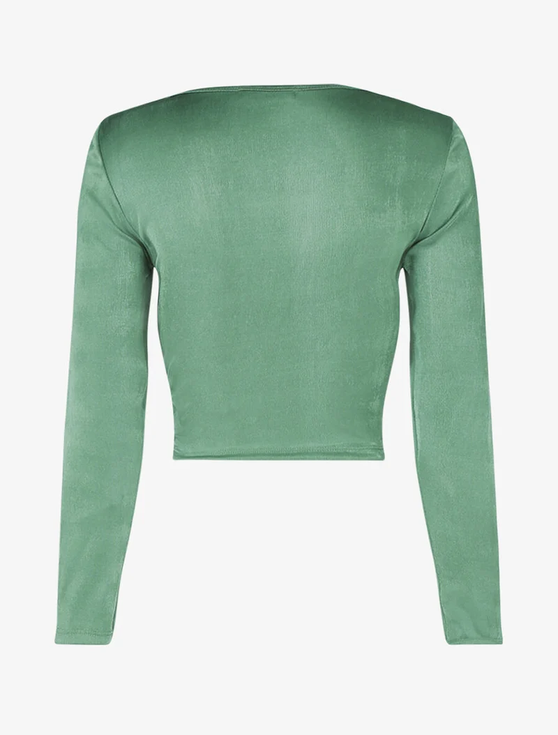 Satin-Bauchfreies Top mit Kordelzug - Grün