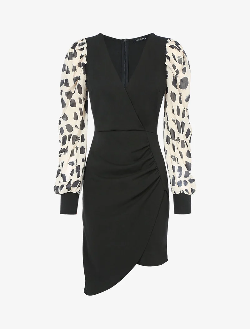 Etuikleid mit bedruckten Ärmeln - Beige/schwarz