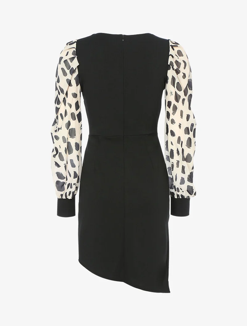 Etuikleid mit bedruckten Ärmeln - Beige/schwarz