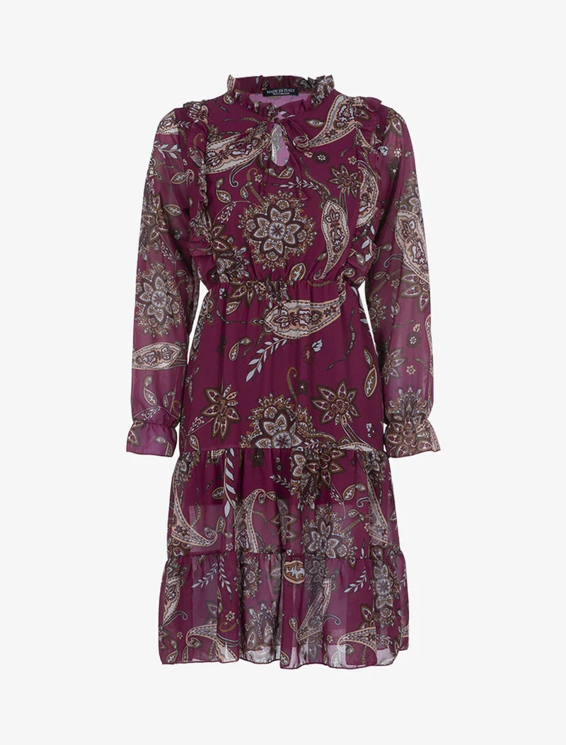 Volantkleid mit Paisleymuster - Lila