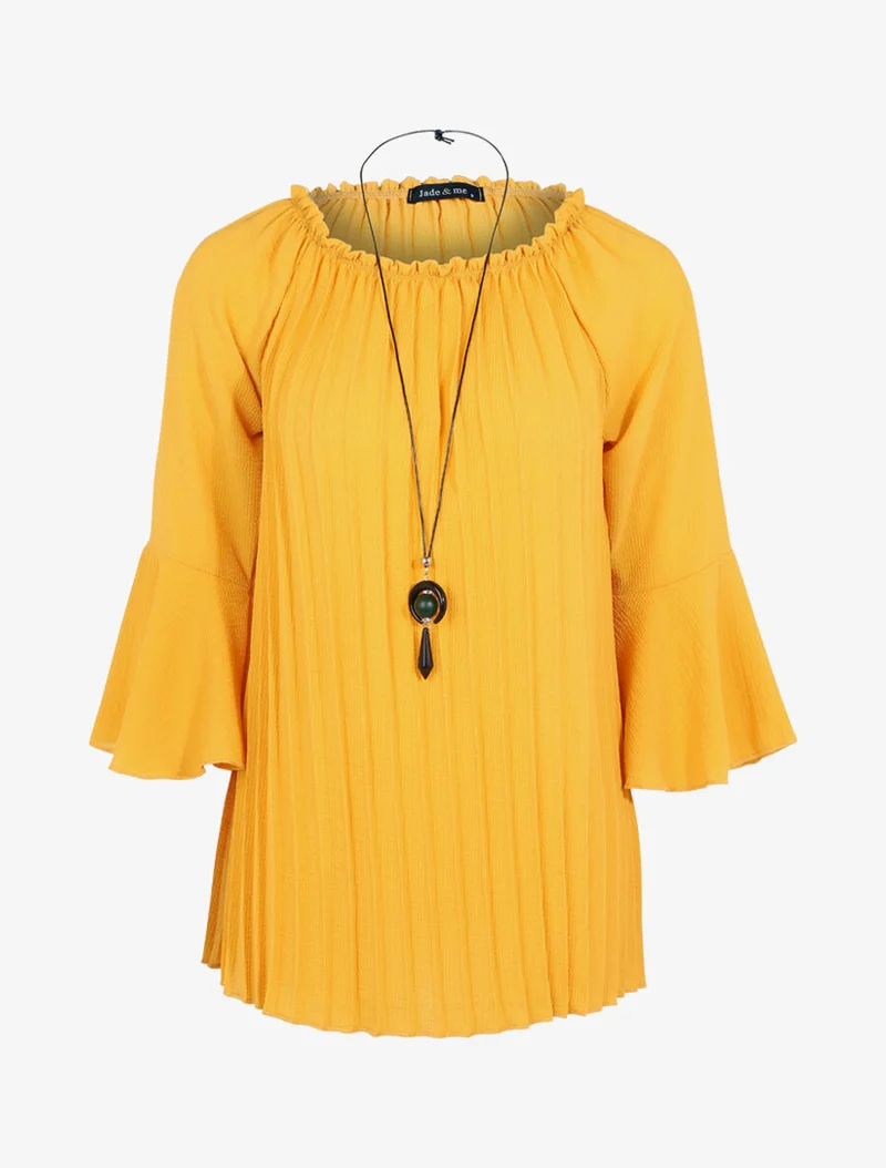 Gekreppte Bluse mit Kette - Gelb