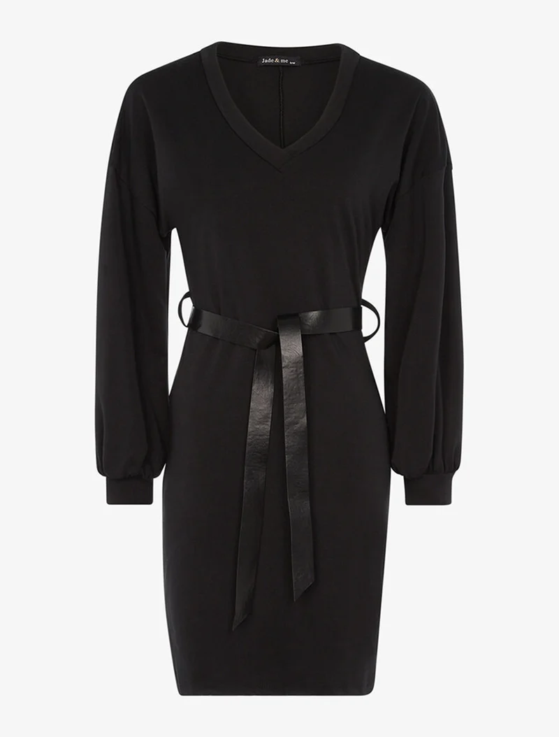 Sweatkleid mit Puffärmeln - Schwarz