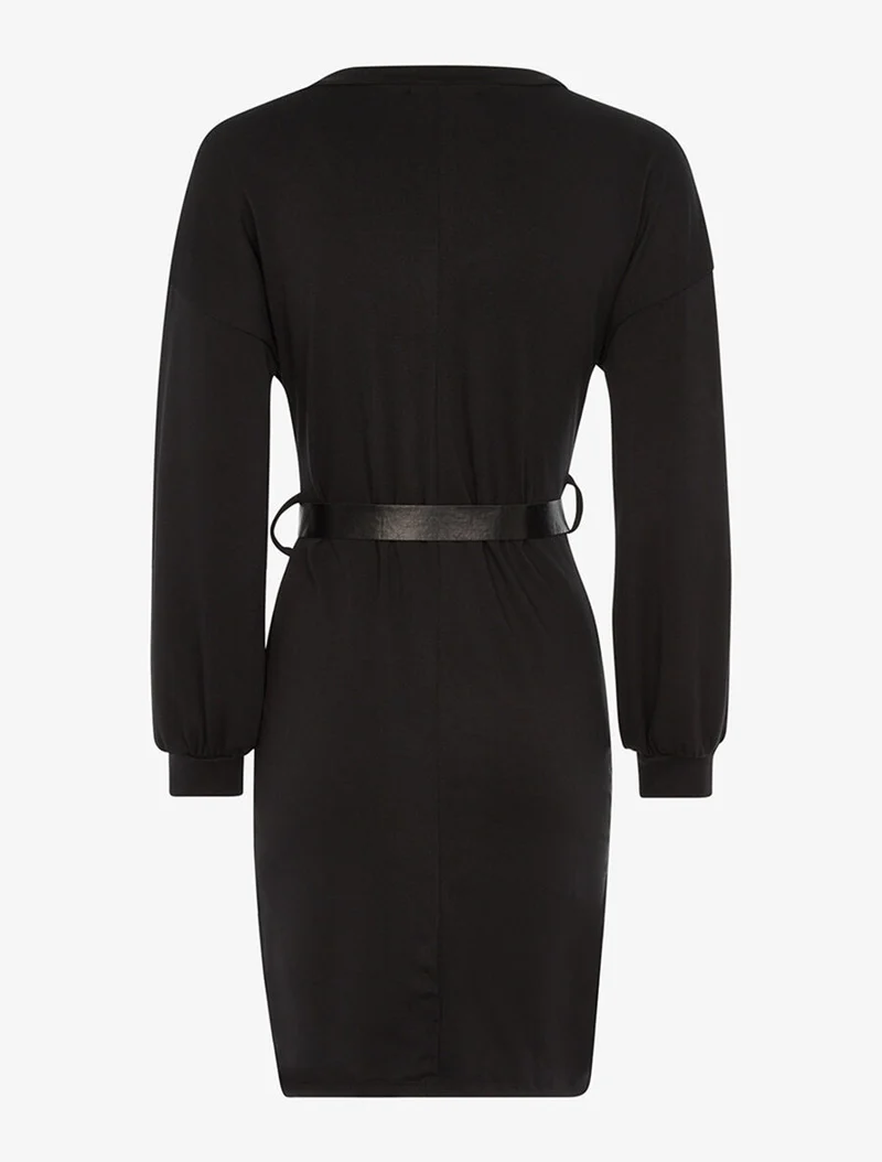 Sweatkleid mit Puffärmeln - Schwarz
