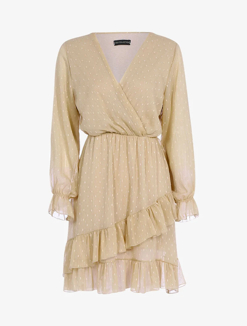 Rüschenkleid mit gestickten Punkten - Beige